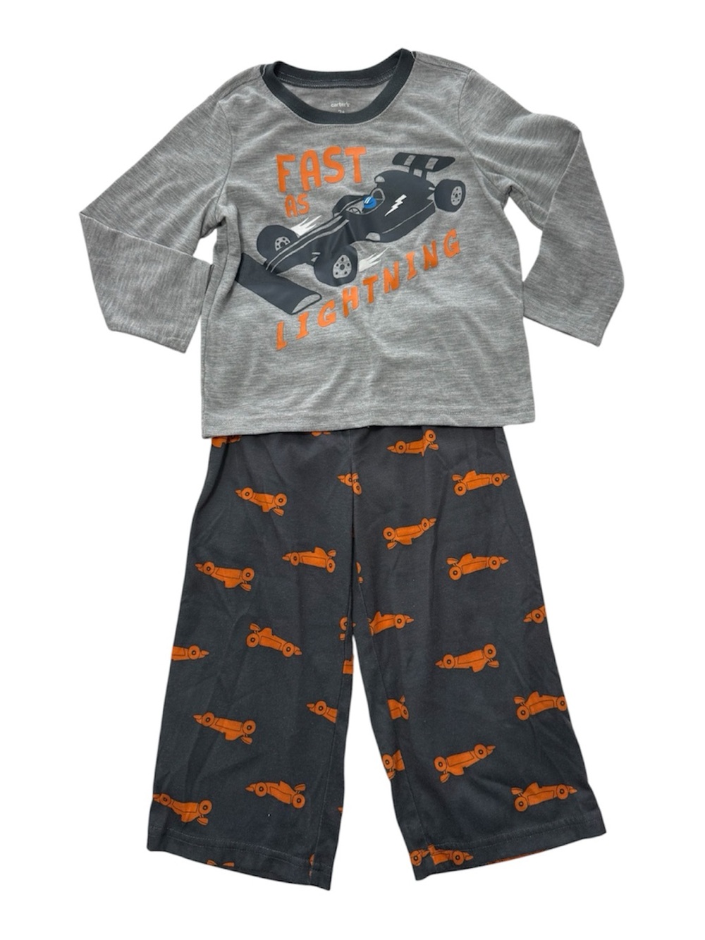 Kids Gray & Orange Race Car Pajama Set Size 3T
